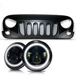 ARES Monster Grille with HALO Projector Black LED Headlights for Wrangler 1996-2017