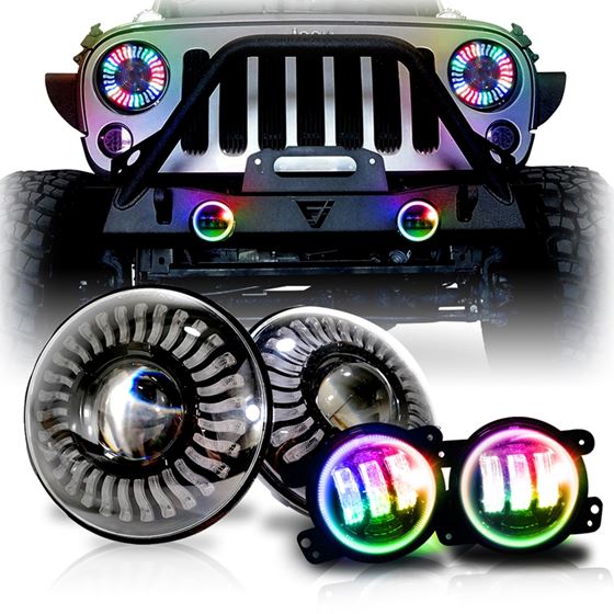 7 Inch DEMON EYE LED Headlights with Remote Control with Matching Fog Lamps