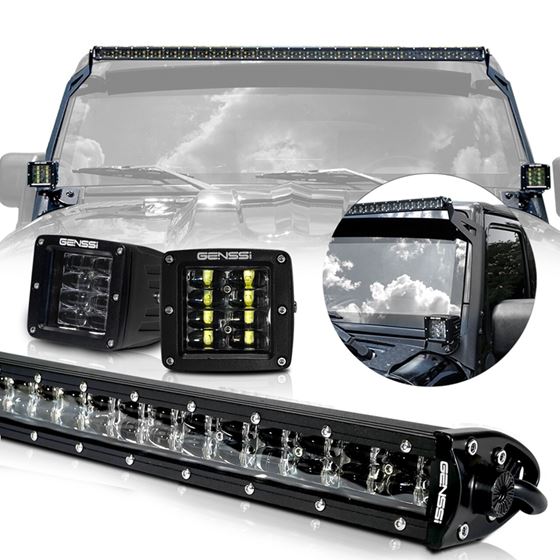 LED Light Bar Combo Kit with AUX Lights & Bracket Wiring Harness Kit for Wrangler JK 2007-2018