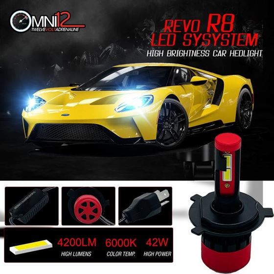 UPGRADED REVO R8 LED HEADLIGHT KIT – WITH BUILT-IN CANBUS DRIVER