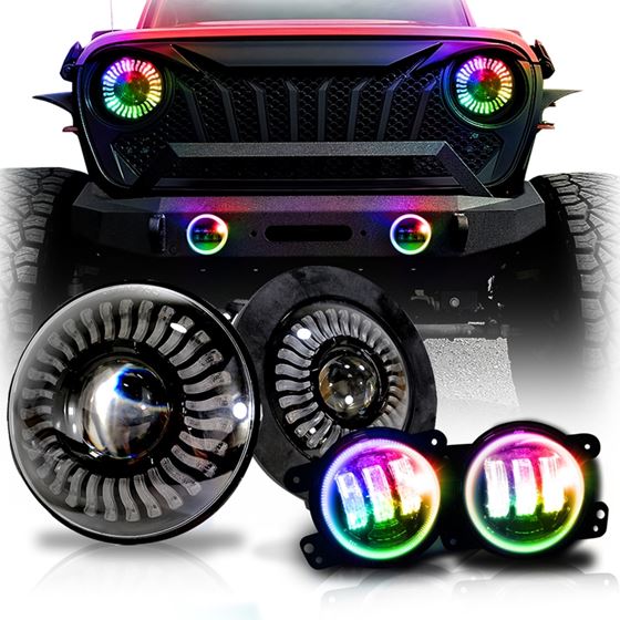 Demon Eye LED Headlights Fog Lights Kit for Wrangler JL JLU Gladiator 2018 Up